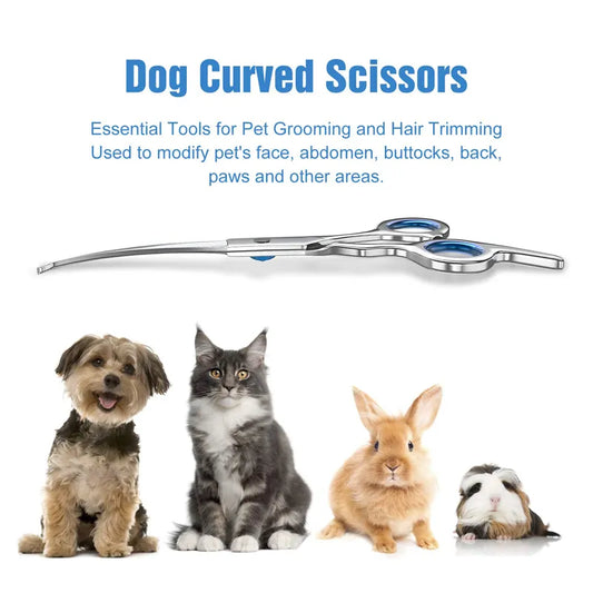 Curved Dog Grooming Scissors With Safety Round Tips .