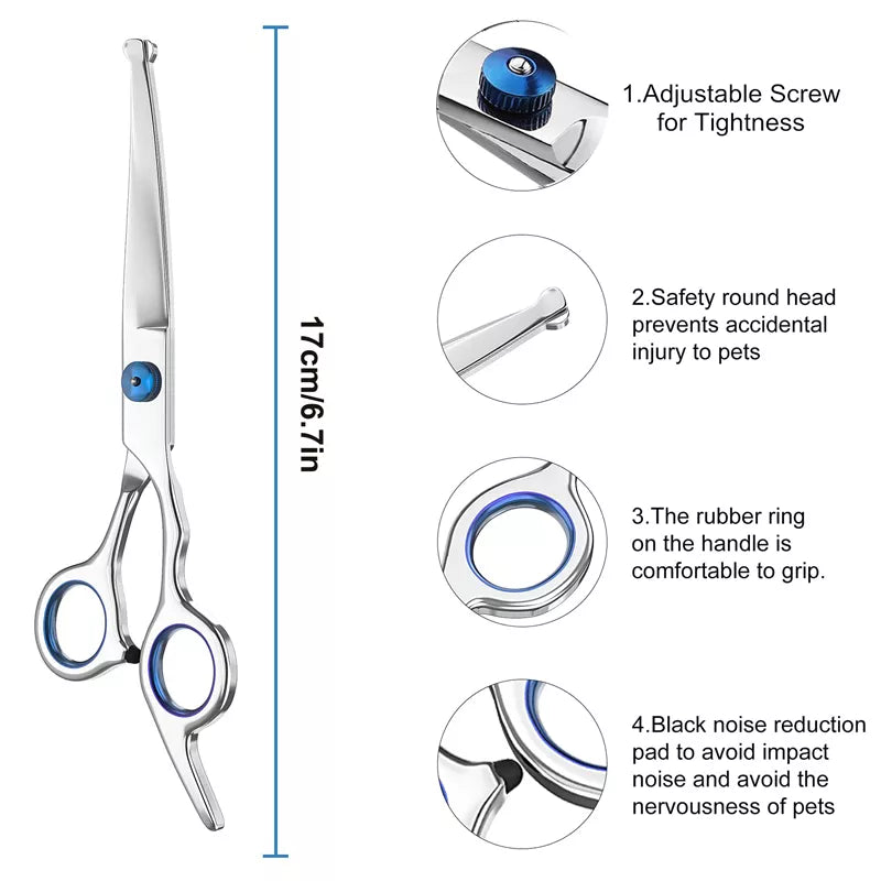 Curved Dog Grooming Scissors With Safety Round Tips .