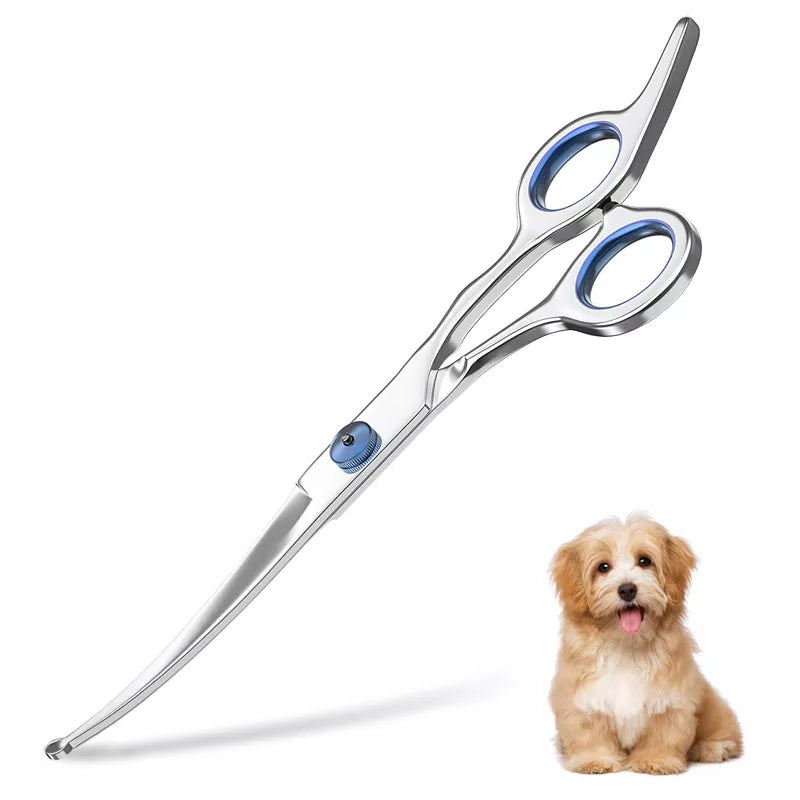 Curved Dog Grooming Scissors With Safety Round Tips .