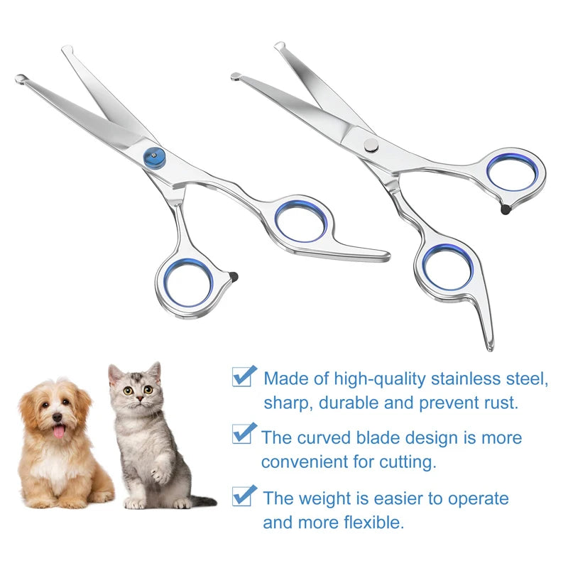 Curved Dog Grooming Scissors With Safety Round Tips .